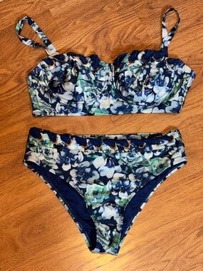White House Black Market Blue Floral Two Piece Swim Bikini